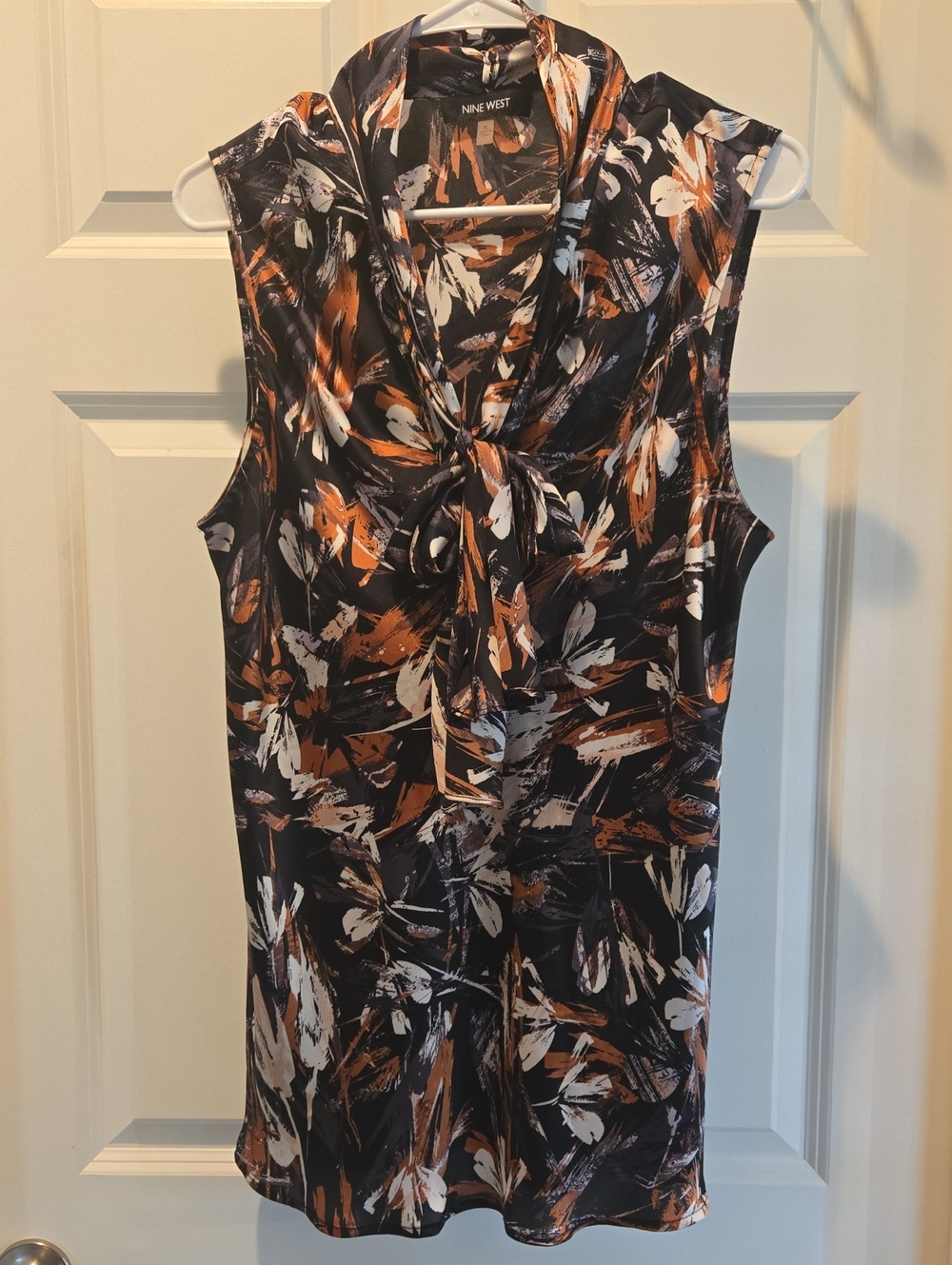 Nine West Black, Rust & White Tie-Neck Sleeveless Top